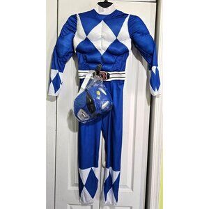 Blue Power Ranger Kids Muscle Costume Saban Rangers Mighty Morphin Mask Boys 7-8